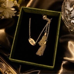 Gold Tone Initial “M” Tassel Bracelet Adjustable Chain Gift Box Jewelry